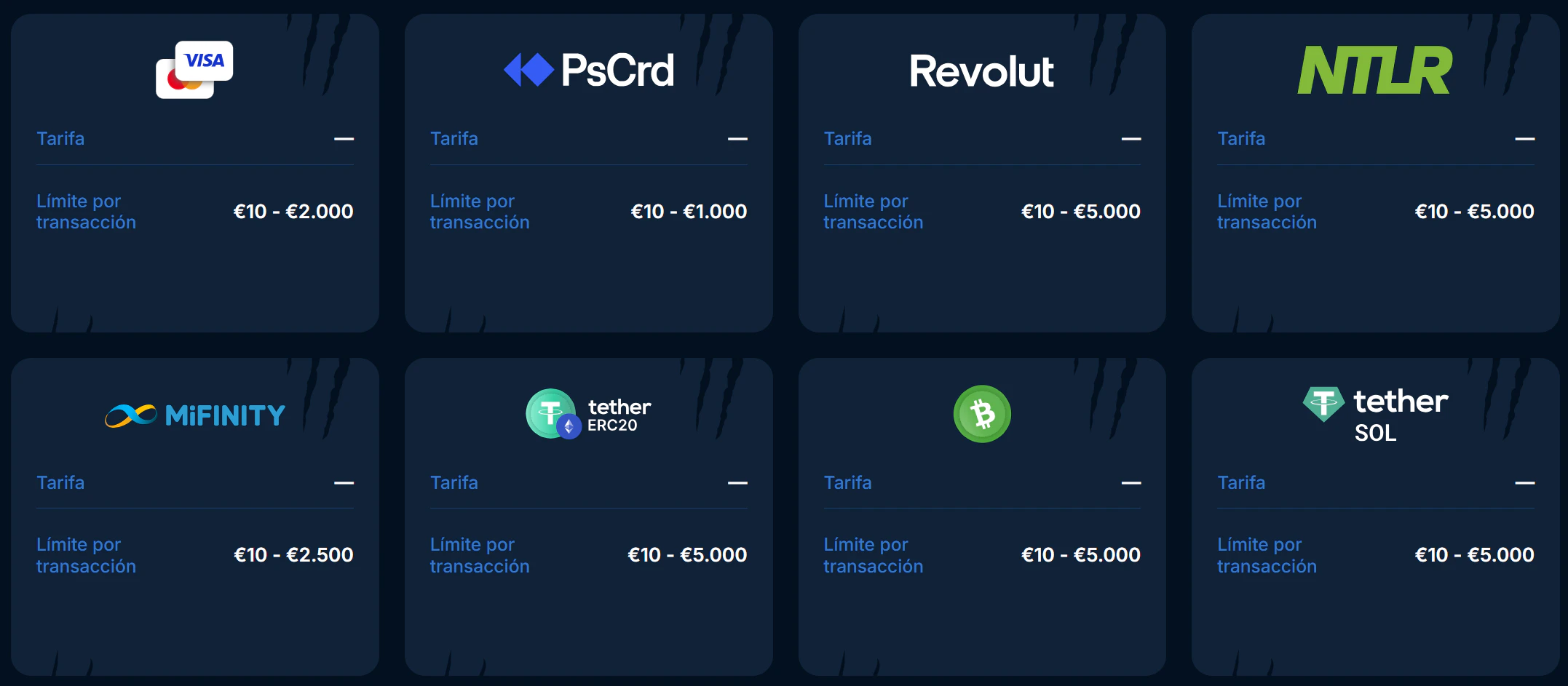 Métodos de pago en Playzilla